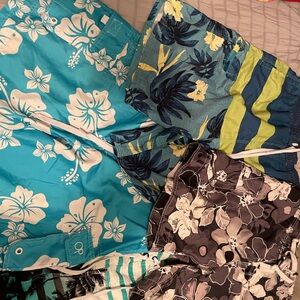 Floral and Striped Swim Trunks Set